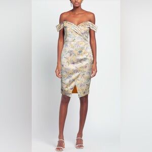 NWT Lavish Alice US12 UK16 Off Shoulder Spring Floral Midi Dress in Yellow